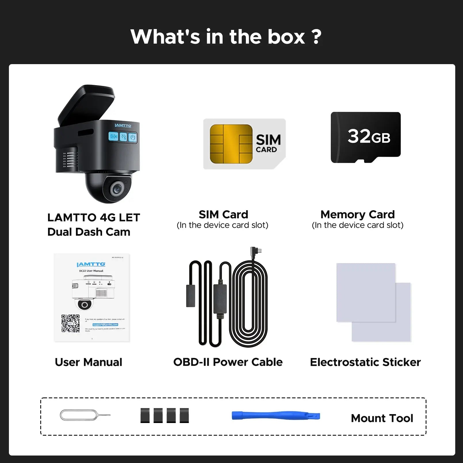 🎉New Year Sale🎁 LAMTTO DC22 Security Camera for Car 4G lte Cellular Wireless Dash Cam