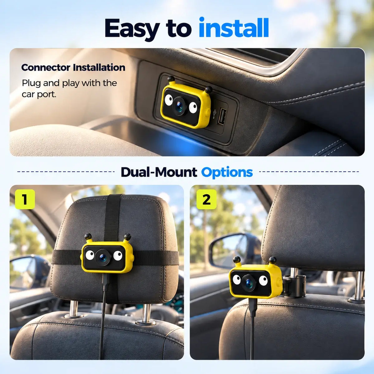 LAMTTO RC38 Baby Monitor Camera for Cars with Wireless CarPlay Adapter
