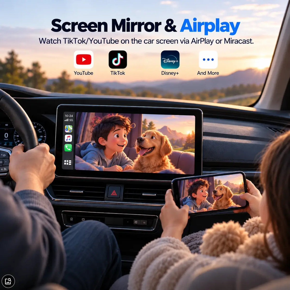 LAMTTO RC38 Baby Monitor Camera for Cars with Wireless CarPlay Adapter