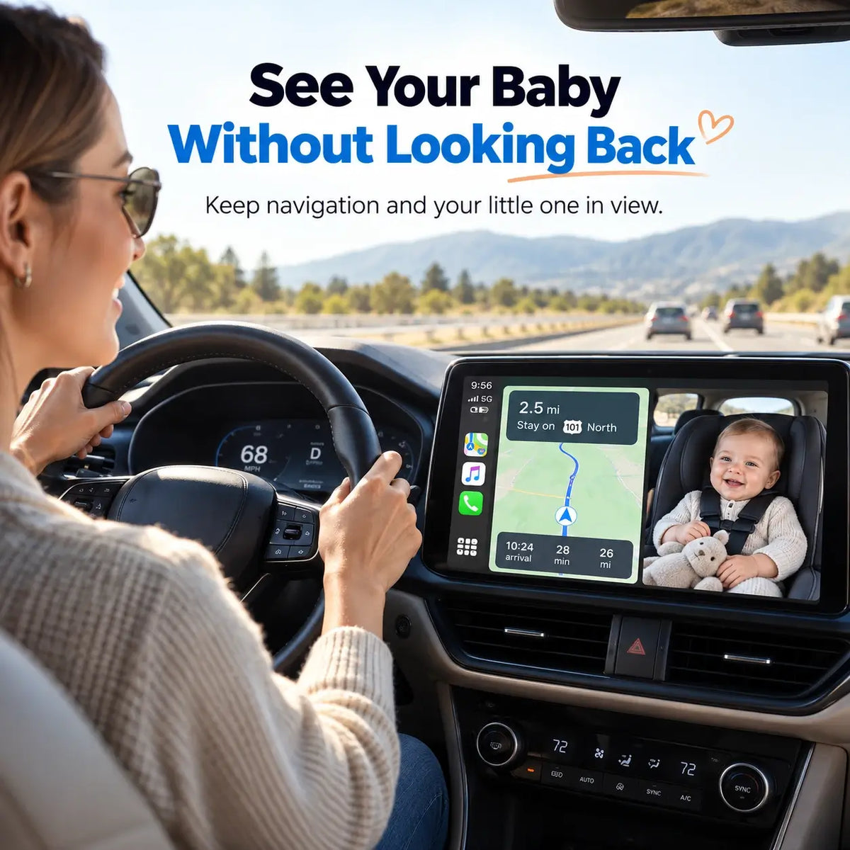 LAMTTO RC38 Baby Monitor Camera for Cars with Wireless CarPlay Adapter