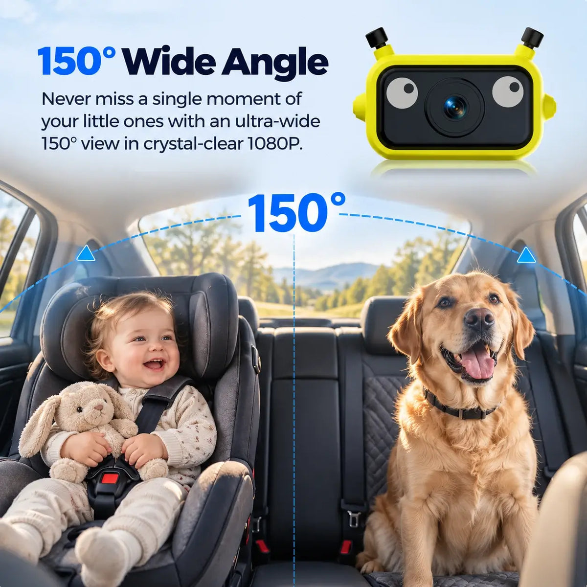 LAMTTO RC38 Baby Monitor Camera for Cars with Wireless CarPlay Adapter
