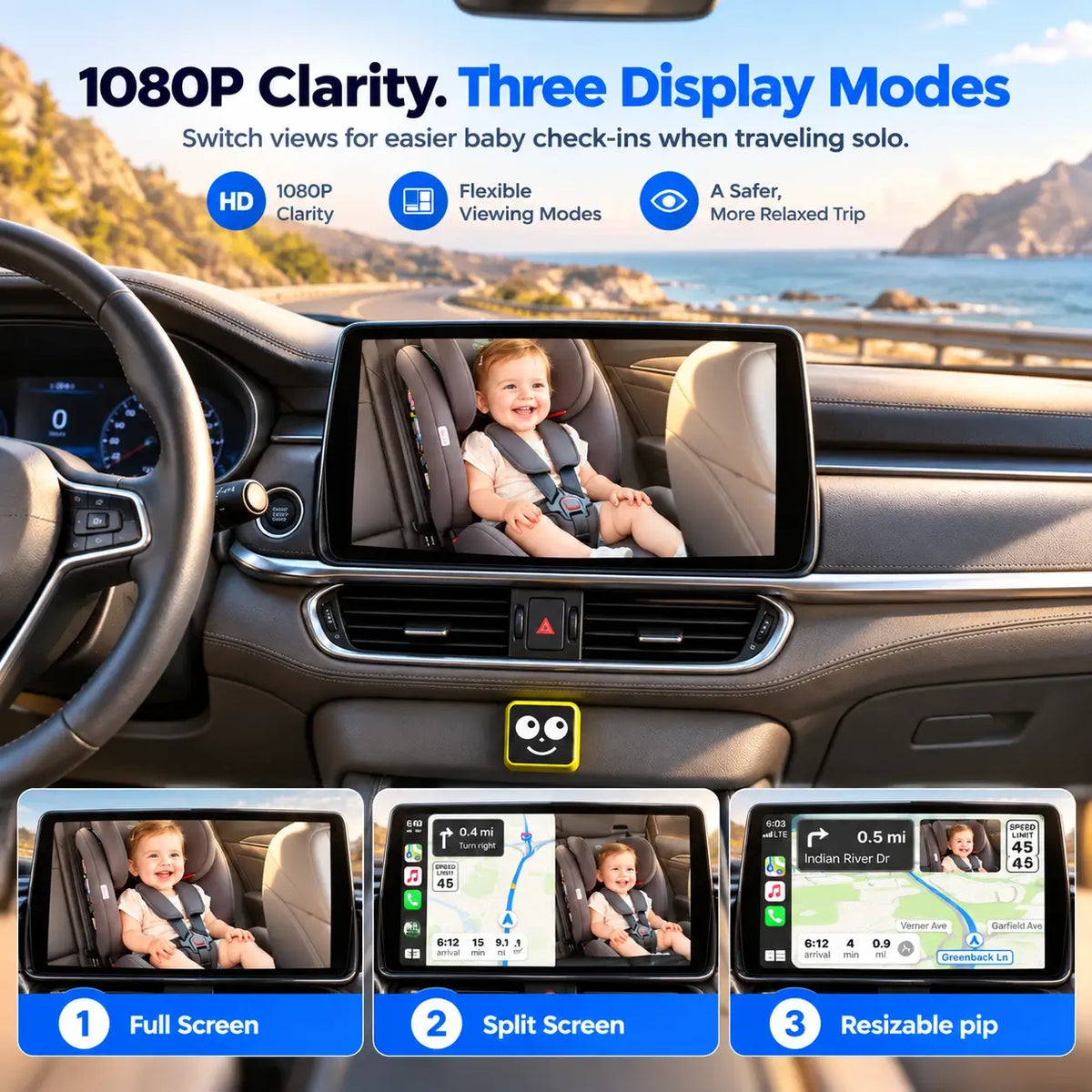 LAMTTO RC38 Baby Monitor Camera for Cars with Wireless CarPlay Adapter
