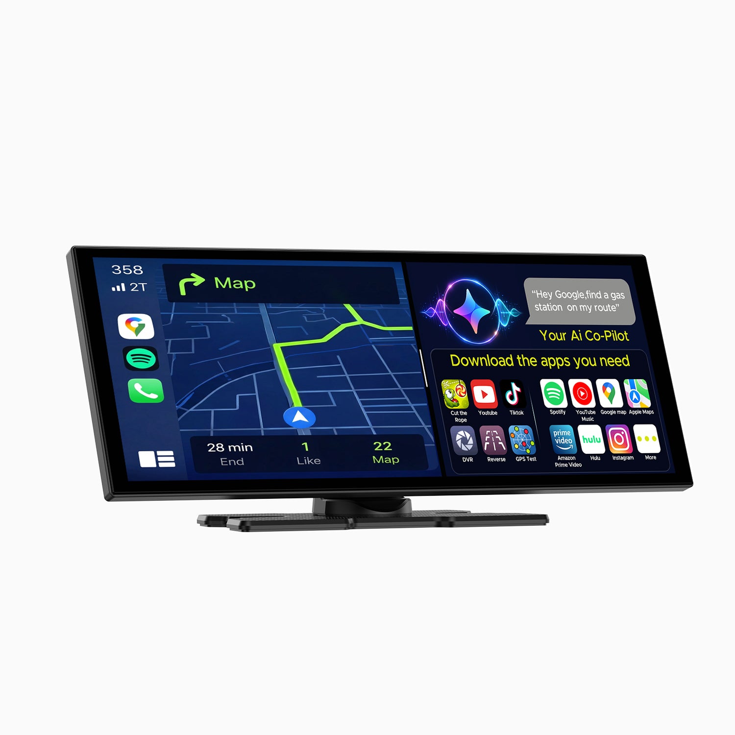 LAMTTO RC32 11’’ AI Wireless CarPlay with Google Play & Gemini AI Display for Road Trip Entertainment