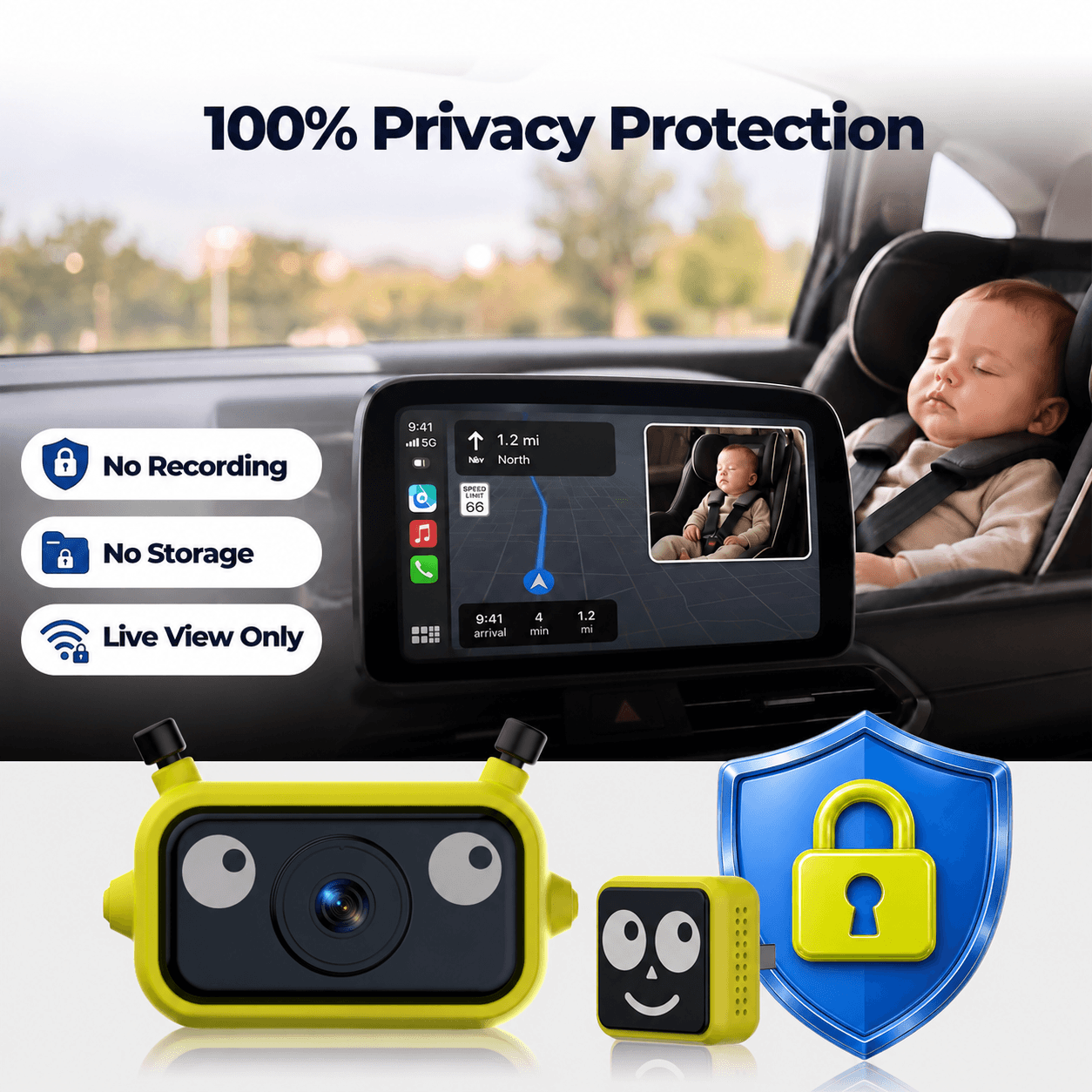 LAMTTO RC38 Baby Monitor Camera for Cars with Wireless CarPlay Adapter