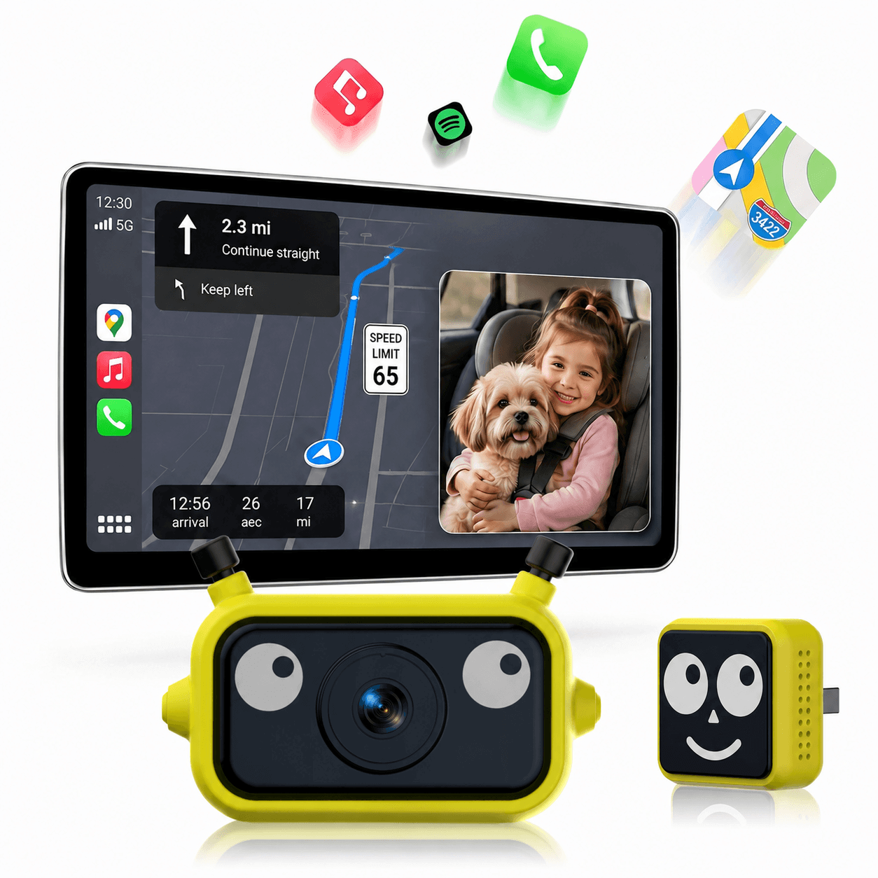 LAMTTO RC38 Baby Monitor Camera for Cars with Wireless CarPlay Adapter