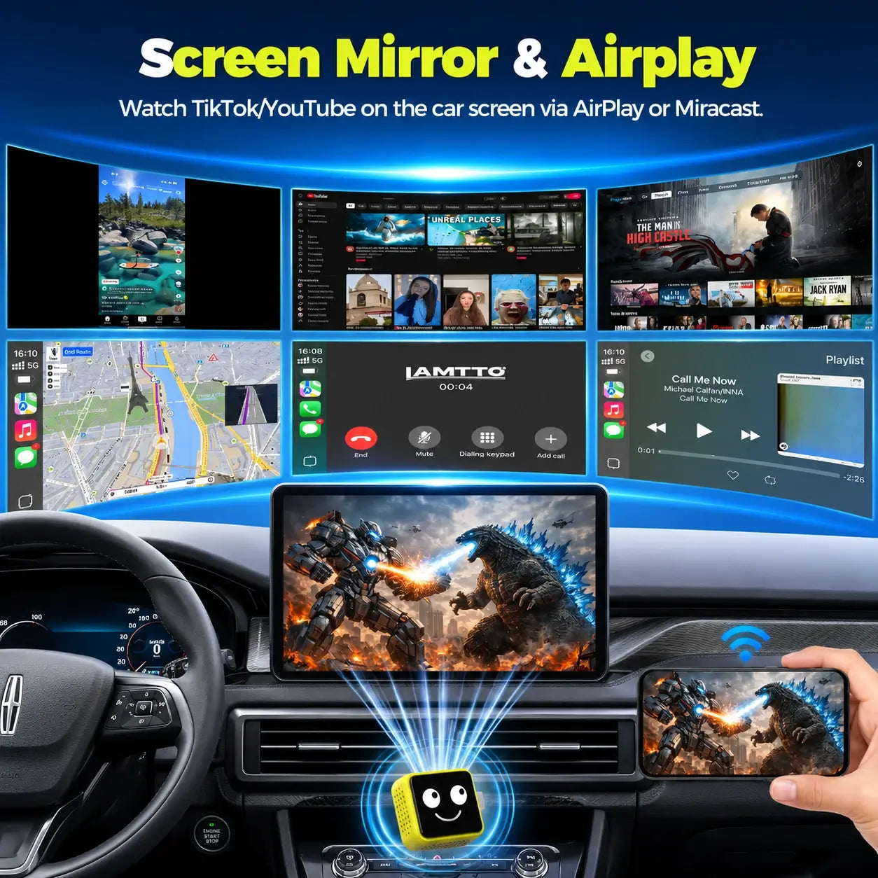LAMTTO RC38 Baby Monitor Camera for Cars with Wireless CarPlay Adapter