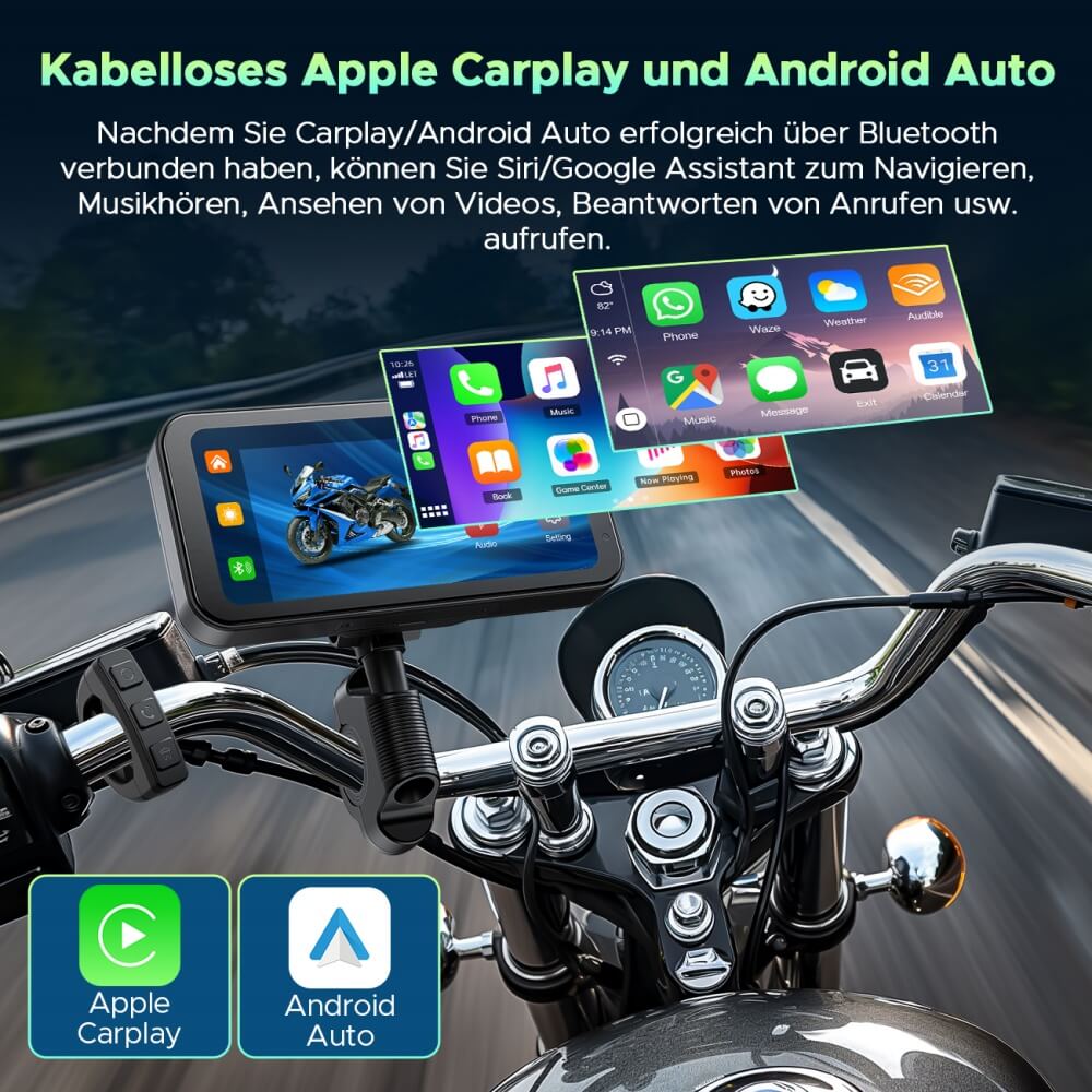 Lamto RC15 6.25" Motorcycle Carplay Screen Drahtlose Tragbare A-pple Carplay & Android Auto