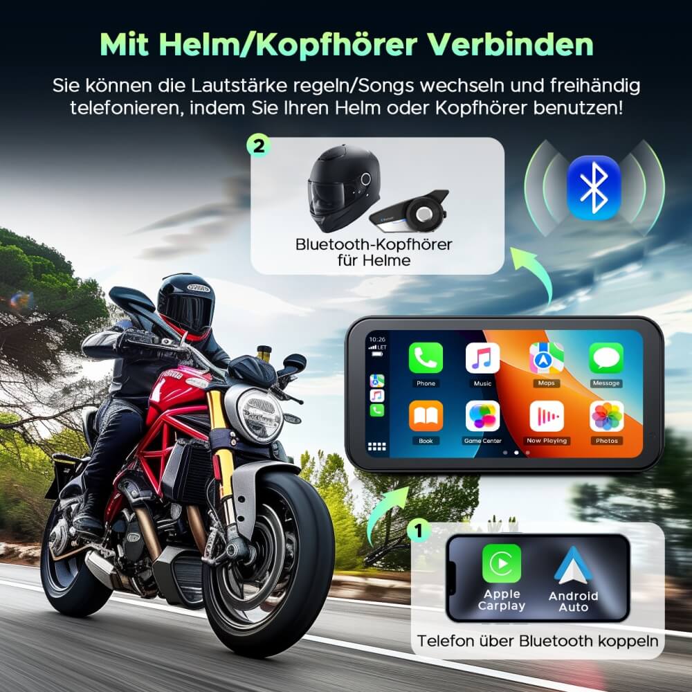 Lamto RC15 6.25" Motorcycle Carplay Screen Drahtlose Tragbare A-pple Carplay & Android Auto