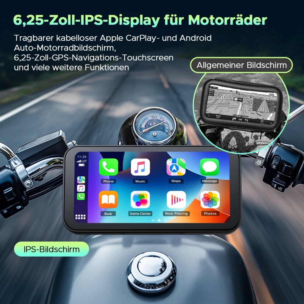 Lamto RC15 6.25" Motorcycle Carplay Screen Drahtlose Tragbare A-pple Carplay & Android Auto