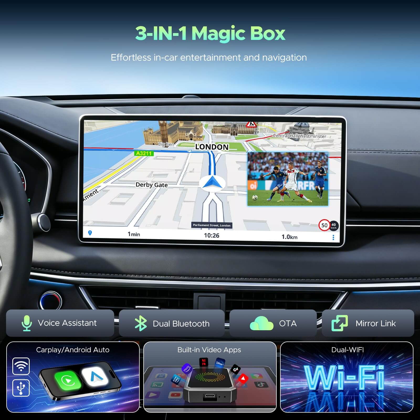 LAMTTO RC23 3-in-1 Magic Video Carplay Box for Streaming Netflix/YouTube/TikTok