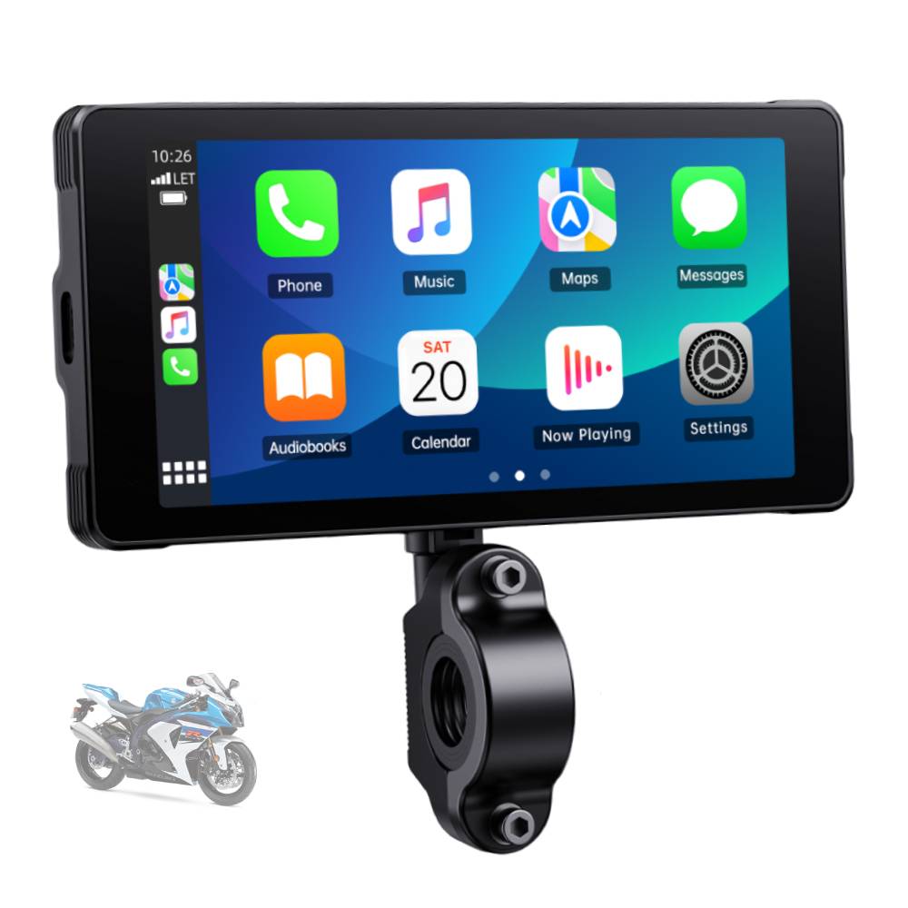 Lamtto RC12 5.5” DVR Motorcycle Stereo Wireless Car Radio Carplay Touchscreen With Front & Rear 2K + 1080P Dash Cam