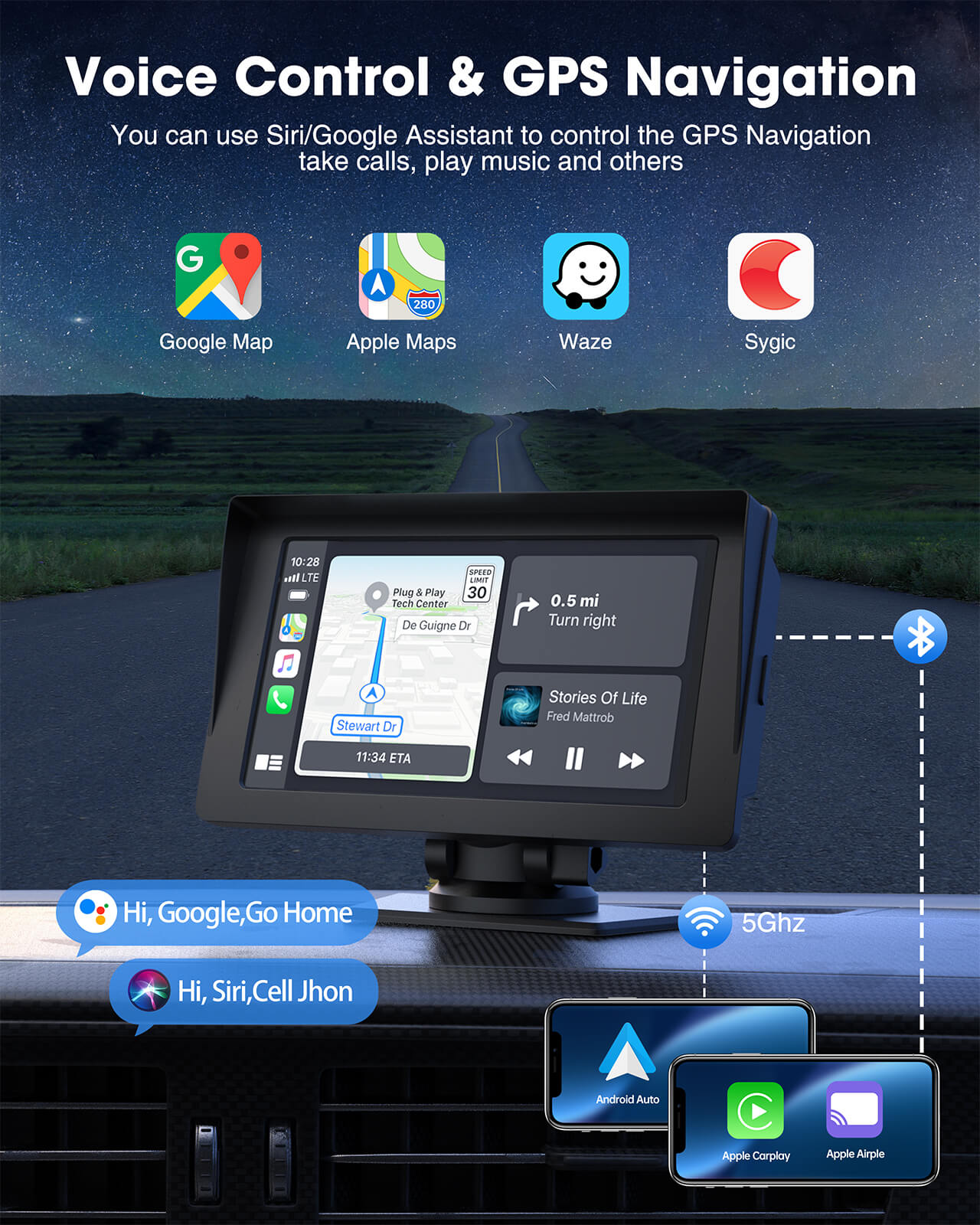 LAMTTO RC04 7'' Wireless Apple Carplay & Android Auto for Car Stereo With  1080P Backup Camera