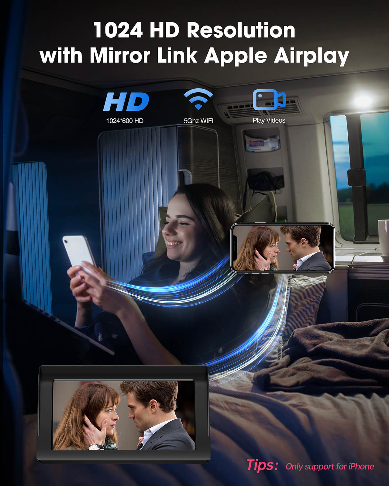 LAMTTO RC04 7'' Wireless Apple Carplay & Android Auto for Car Stereo With 1080P Backup Camera