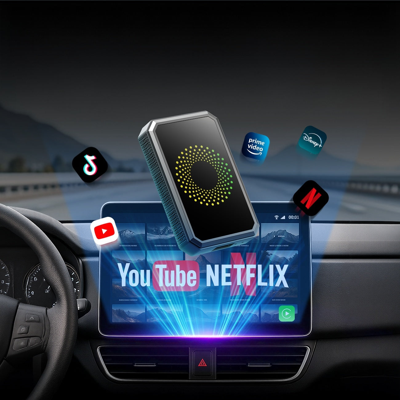 LAMTTO RC23 CarPlay AI Box installed in car