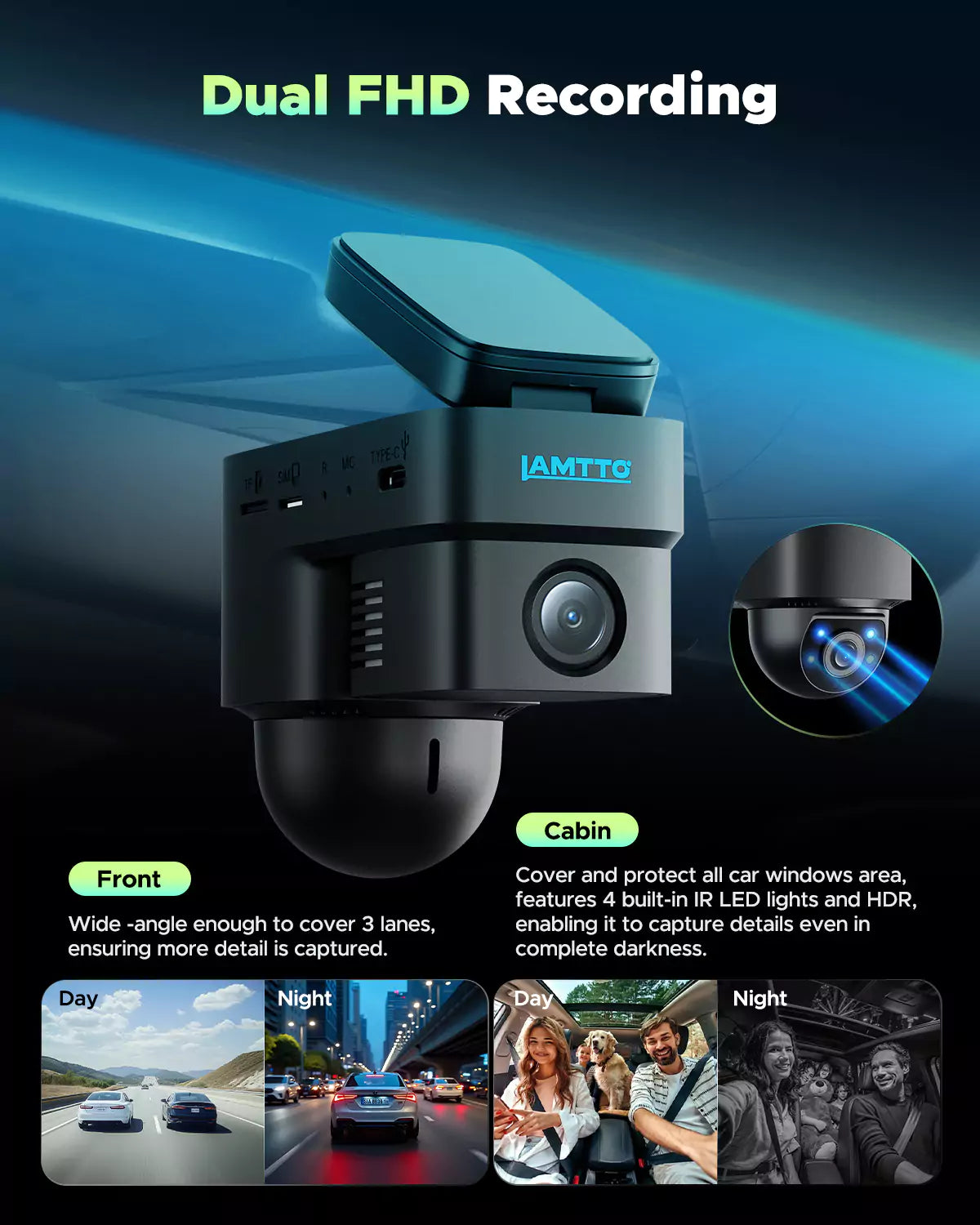 Lamtto DC22 4G LTE Cellular  Front & Inside Remote Live-View Dash Cam