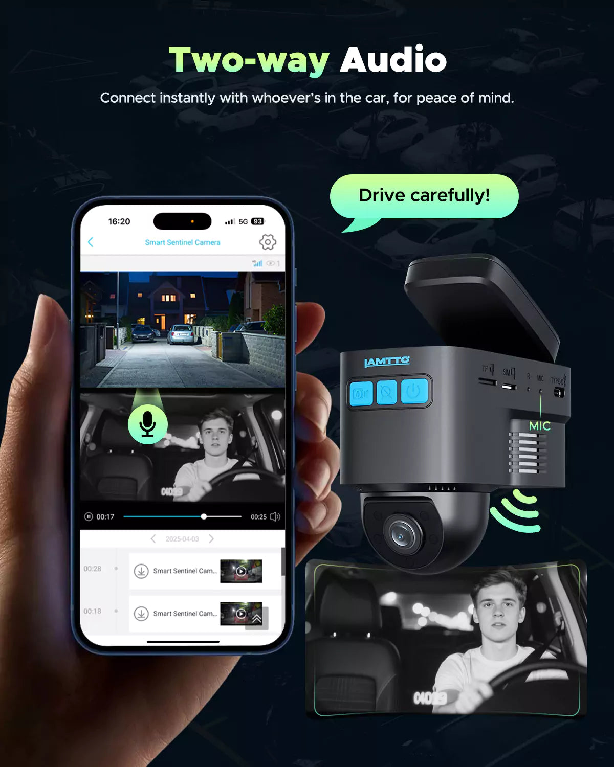 Lamtto DC22 4G LTE Cellular  Front & Inside Remote Live-View Dash Cam
