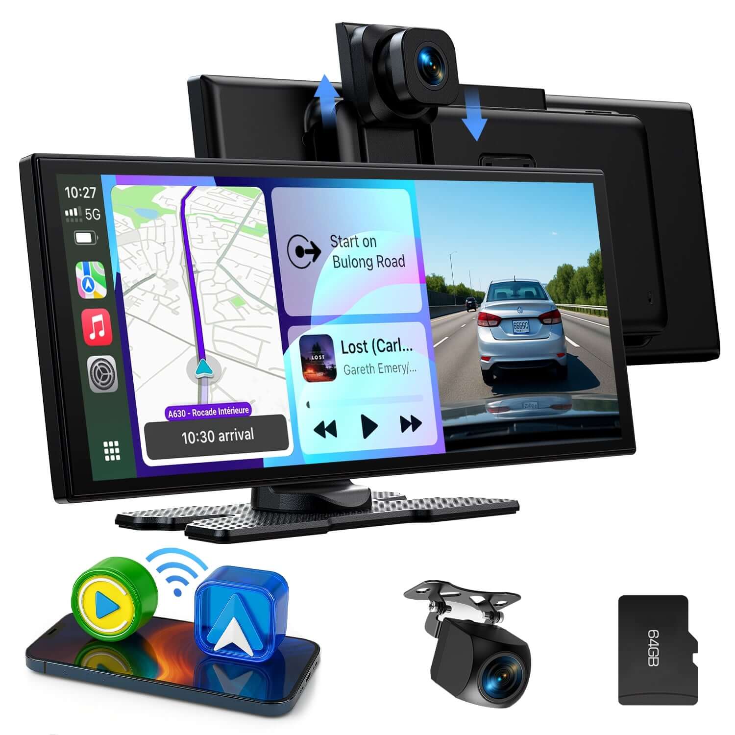 Lamtto RC28 10.25" CarPlay Display with In-Cell Touch Screen & 2.5K Dual Dashcam