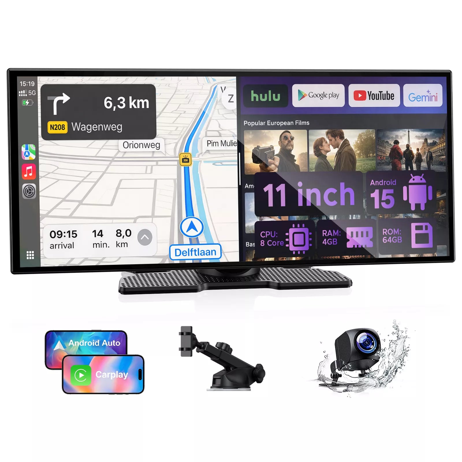 LAMTTO RC32 11’’ AI Wireless CarPlay with Google Play & Gemini AI Display for Road Trip Entertainment