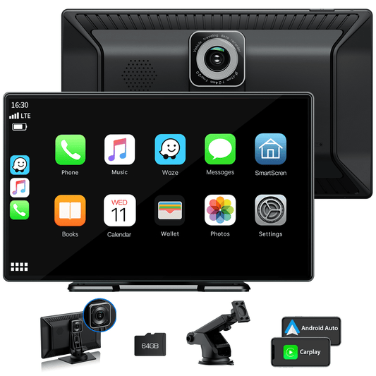Lamtto RC07 9" Touch Screen Carplay & Android Auto Display with  Dual Cameras for All Vehicles