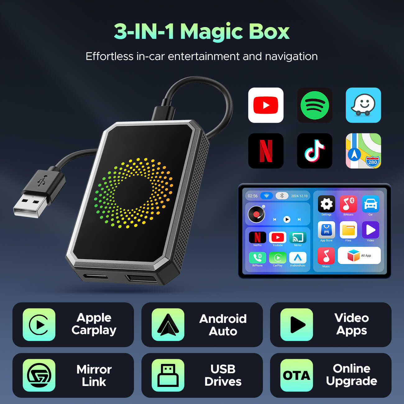 Lamtto RC23 3-in-1 Magic Video Carplay Box for Streaming Netflix/YouTube/TikTok