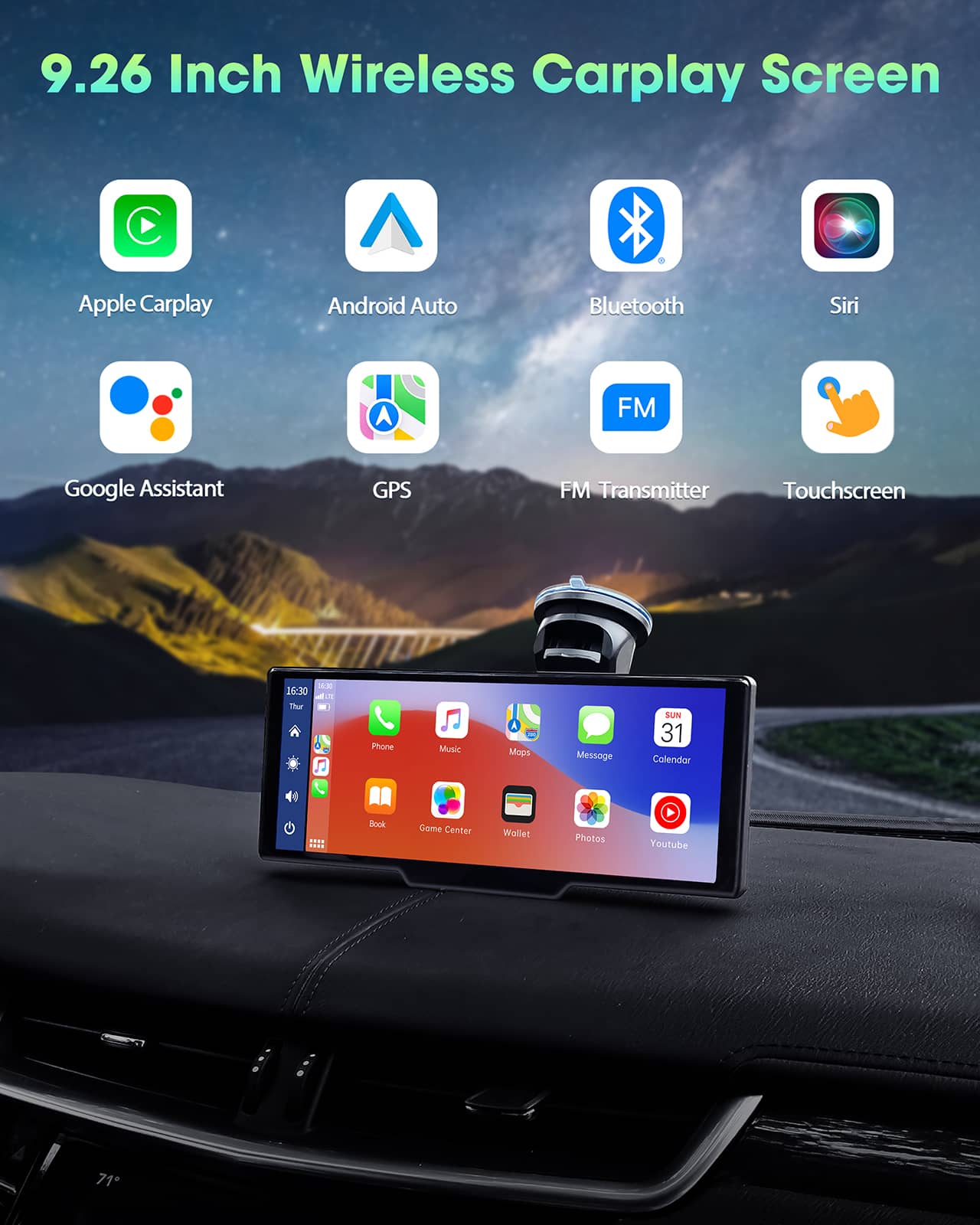 Lamtto RC06 9.26“ Wireless Apple Carplay & Android Auto With Dual Cameras Car Stereo with AUX/FM, Google, Siri