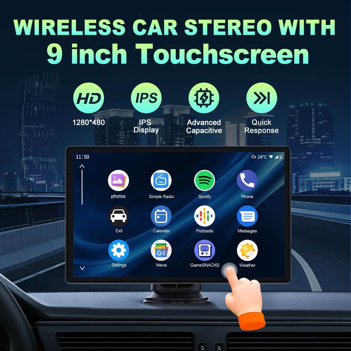 Lamtto RC07 9" Carplay & Android Auto Display with DVR Dual Cameras for All Vehicles