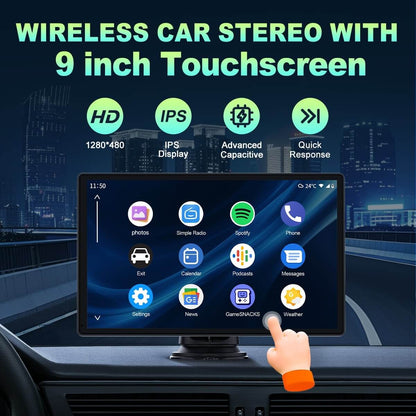 Lamtto RC07 9" Carplay & Android Auto Display with DVR Dual Cameras for All Vehicles