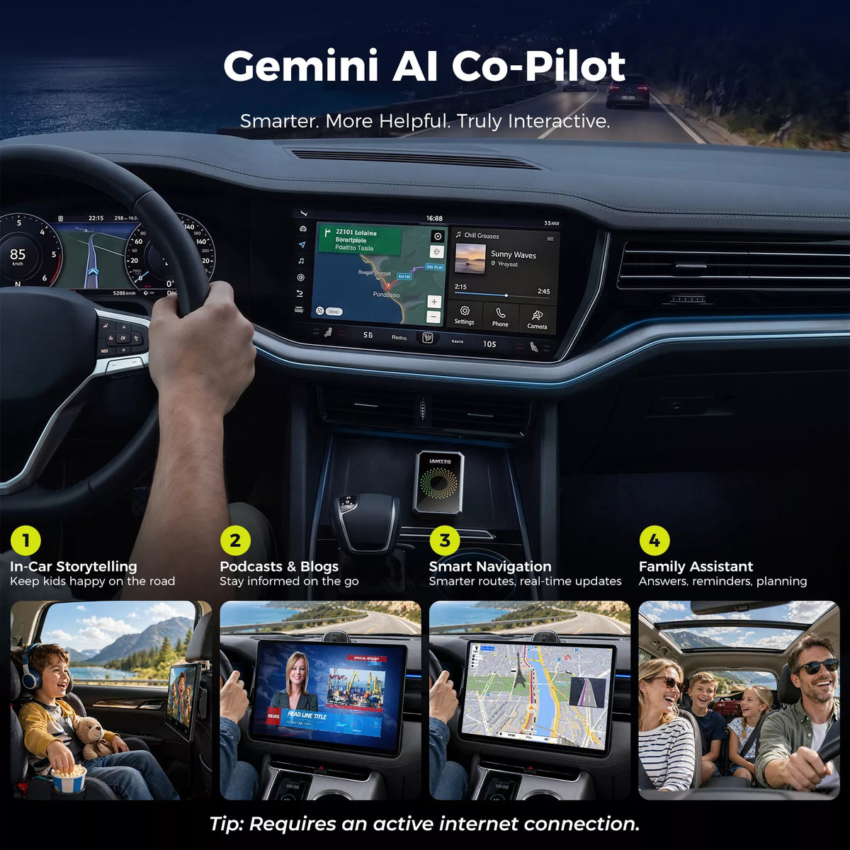 Streaming apps running through the LAMTTO RC23 on a car screen
