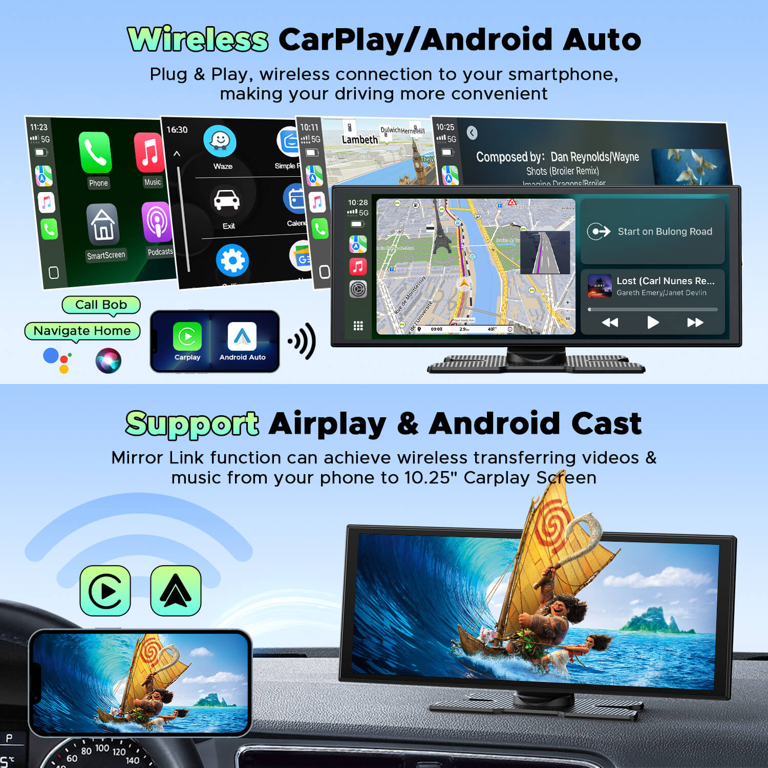 Lamtto RC28 10.25" CarPlay Display with In-Cell Touch Screen & 2.5K Dual Dashcam
