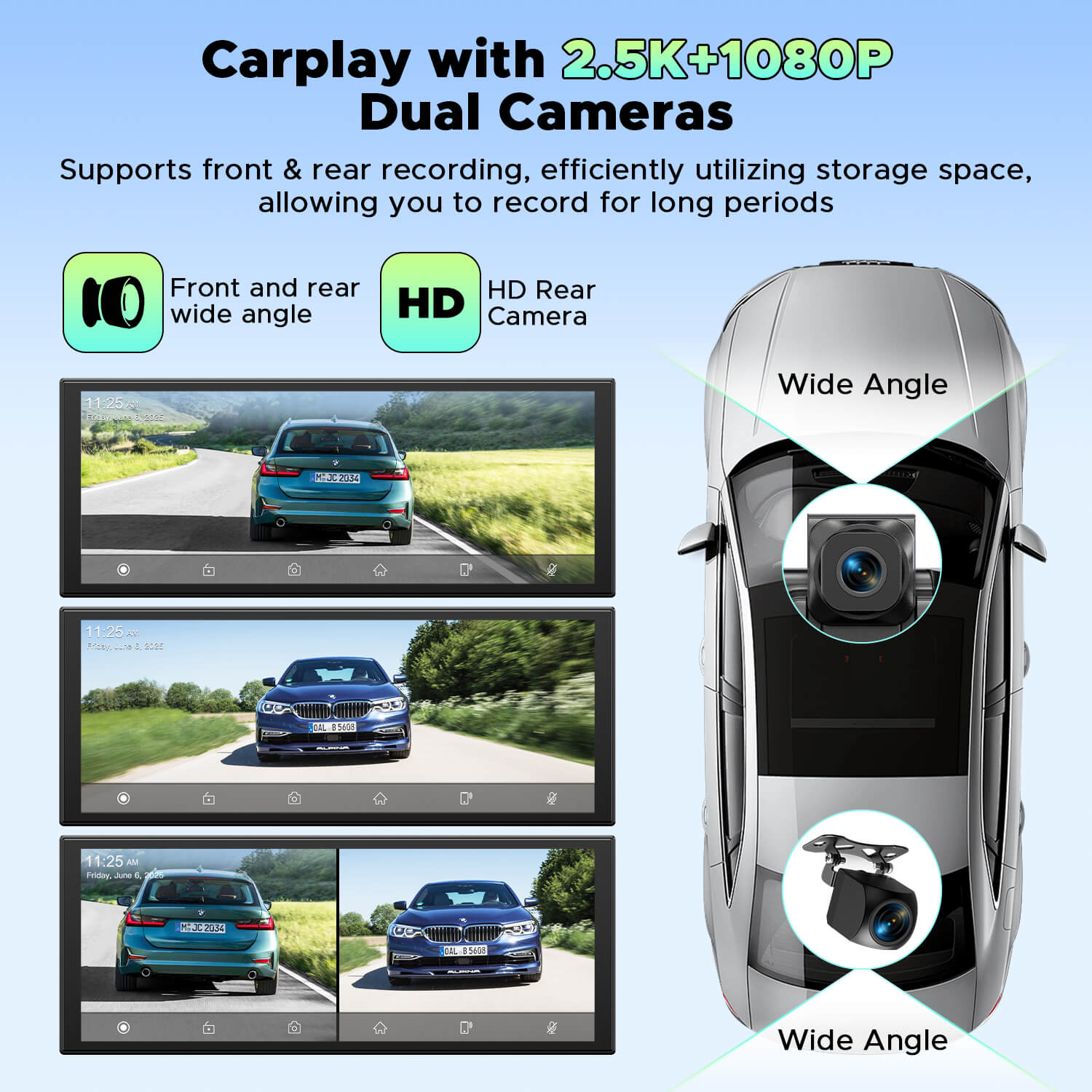 Lamtto RC28 10.25" CarPlay Display with In-Cell Touch Screen & 2.5K Dual Dashcam