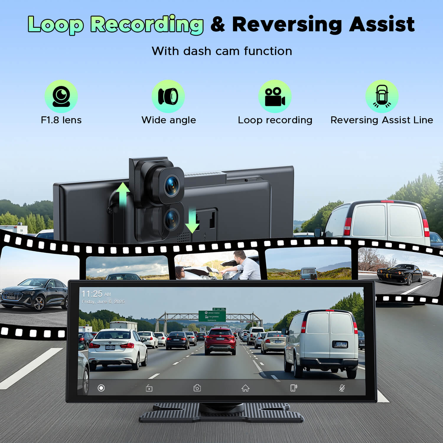 Lamtto RC28 10.25" CarPlay Display with In-Cell Touch Screen & 2.5K Dual Dashcam