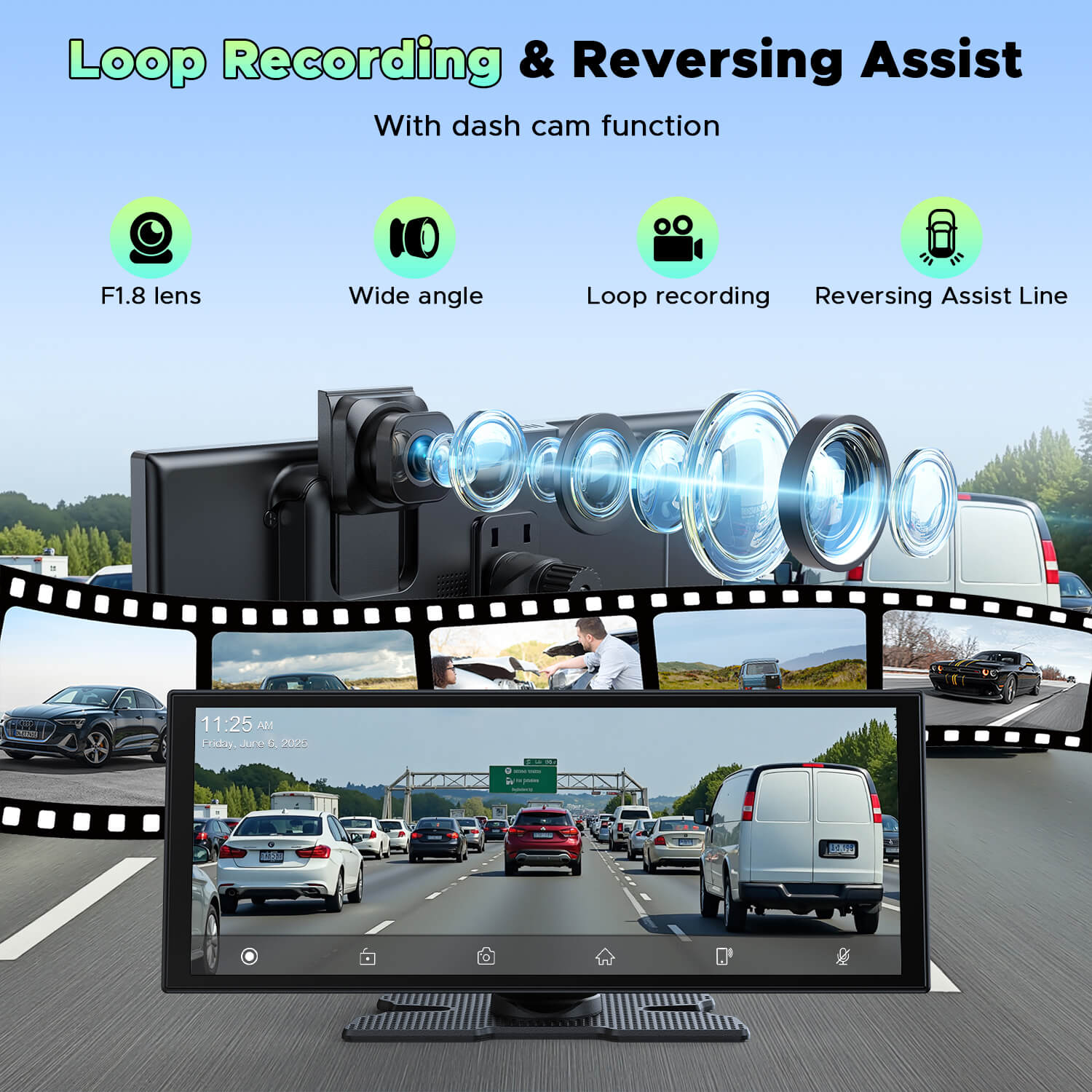 Lamtto RC28 10.25" CarPlay Display with In-Cell Touch Screen & 2.5K Dual Dashcam