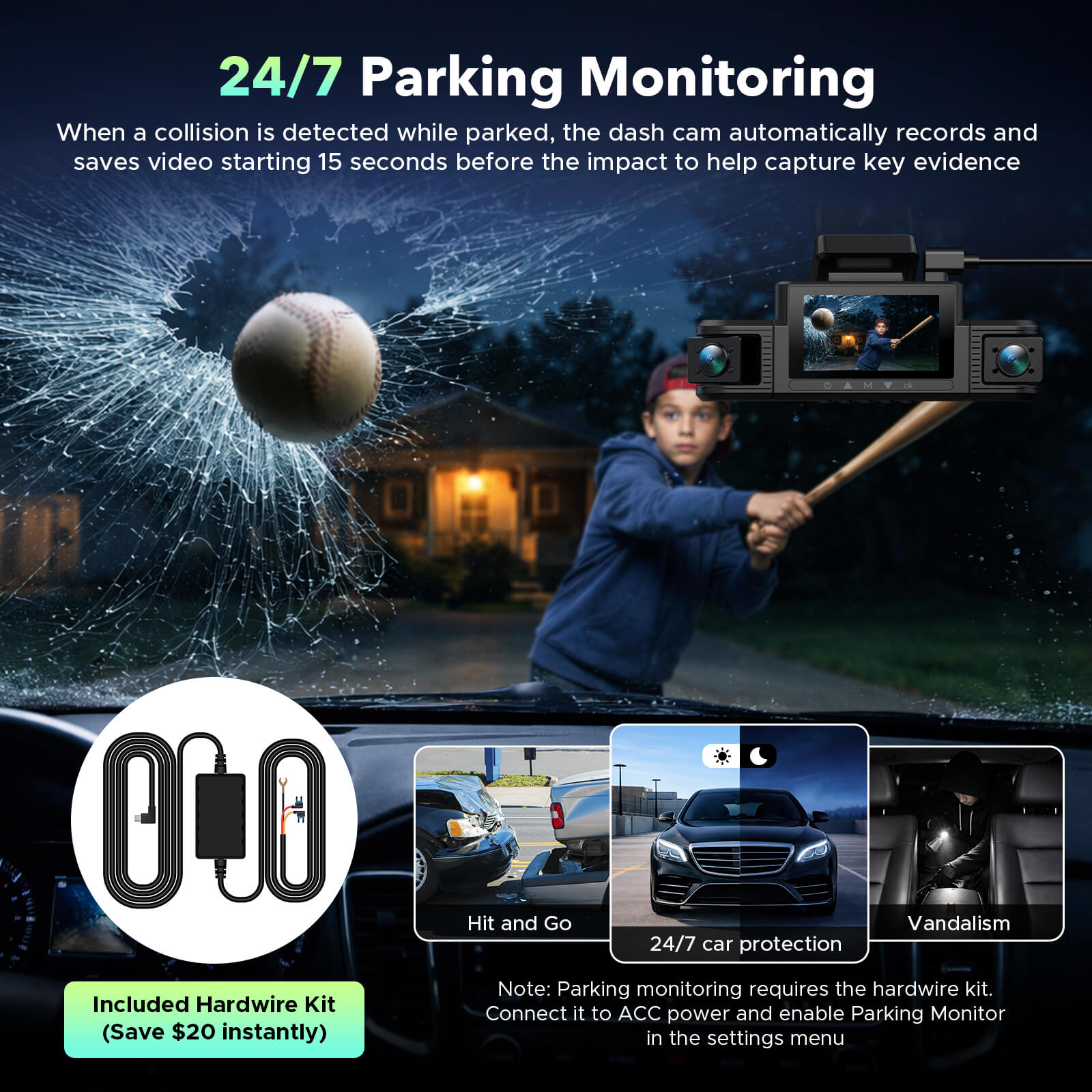 LAMTTO DC25 4-Channel Dash Cam with WiFi 360° Car Camera