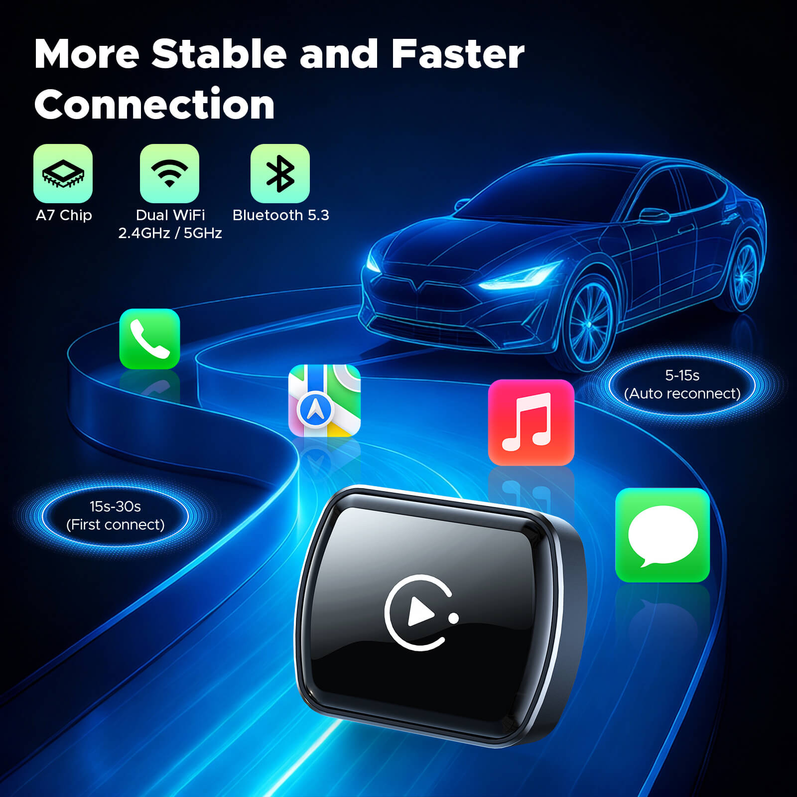 LAMTTO RC34 3 in 1 Ultra Mini Mirror Link Wireless CarPlay & Android Auto Adapter