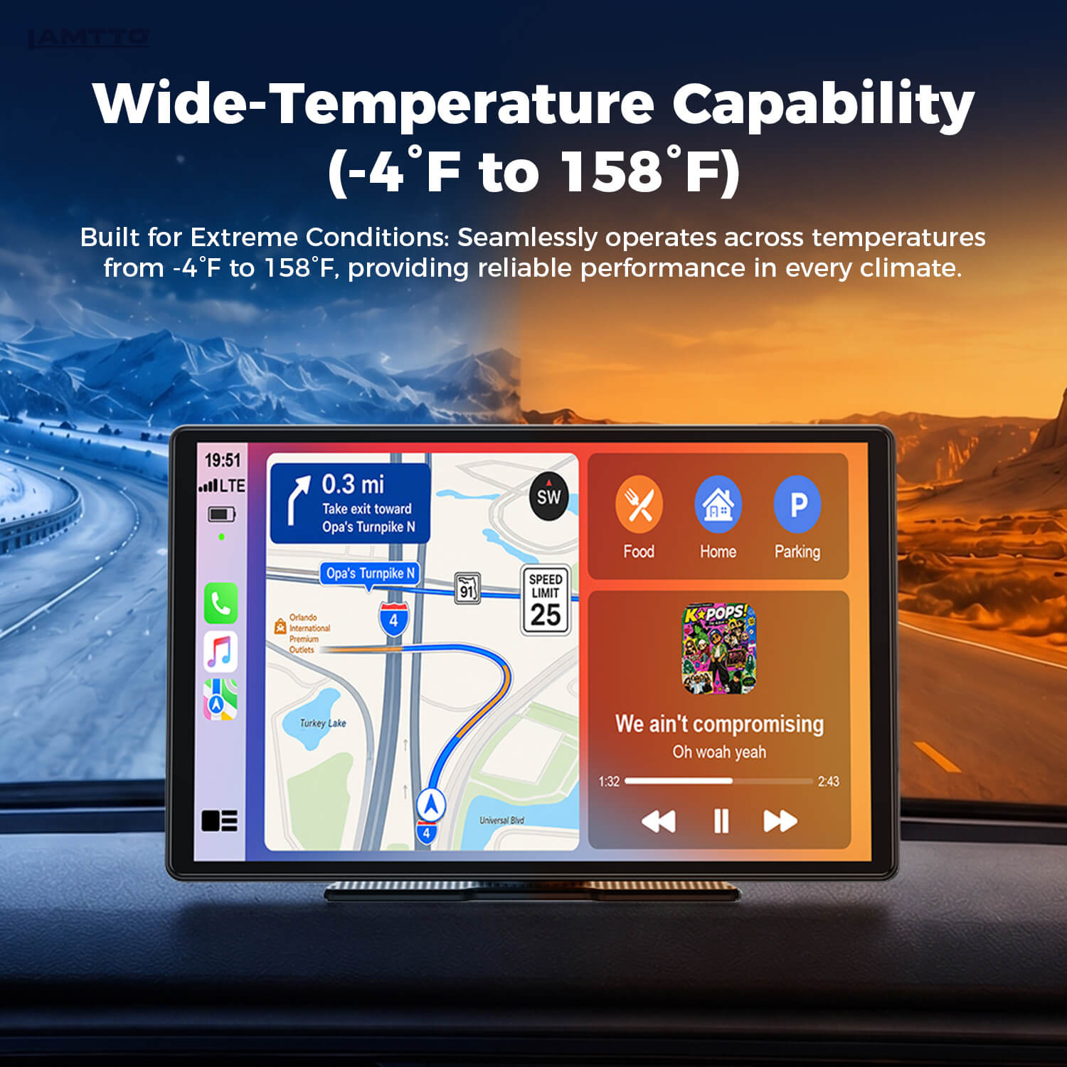 Lamtto RC37 wide-temperature capability display operating reliably from minus 4 to 158 degrees Fahrenheit across winter and summer conditions