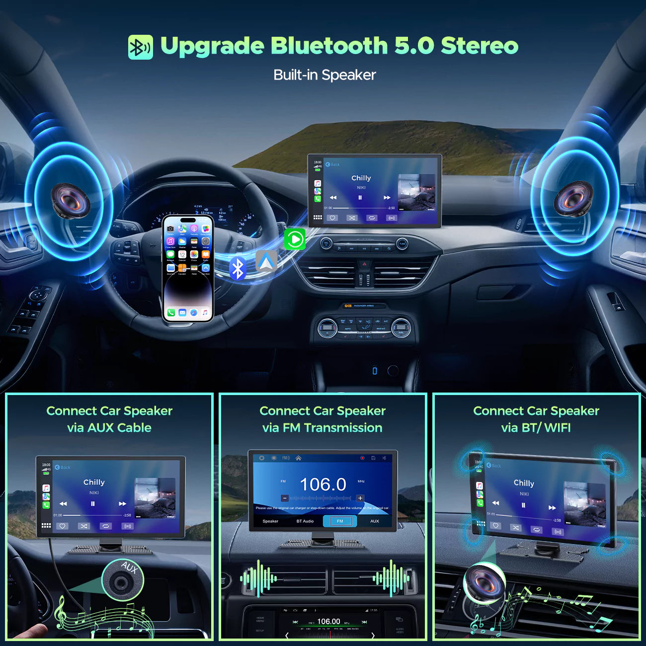 9'' Wireless Android Car with 4K Front and Rear DashCam | Lamtto