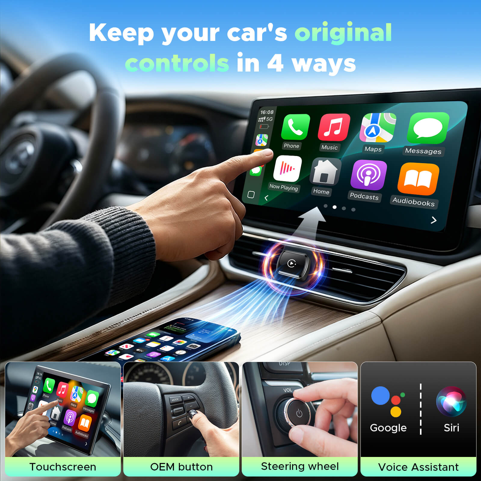 LAMTTO RC34 3 in 1 Ultra Mini Mirror Link Wireless CarPlay & Android Auto Adapter