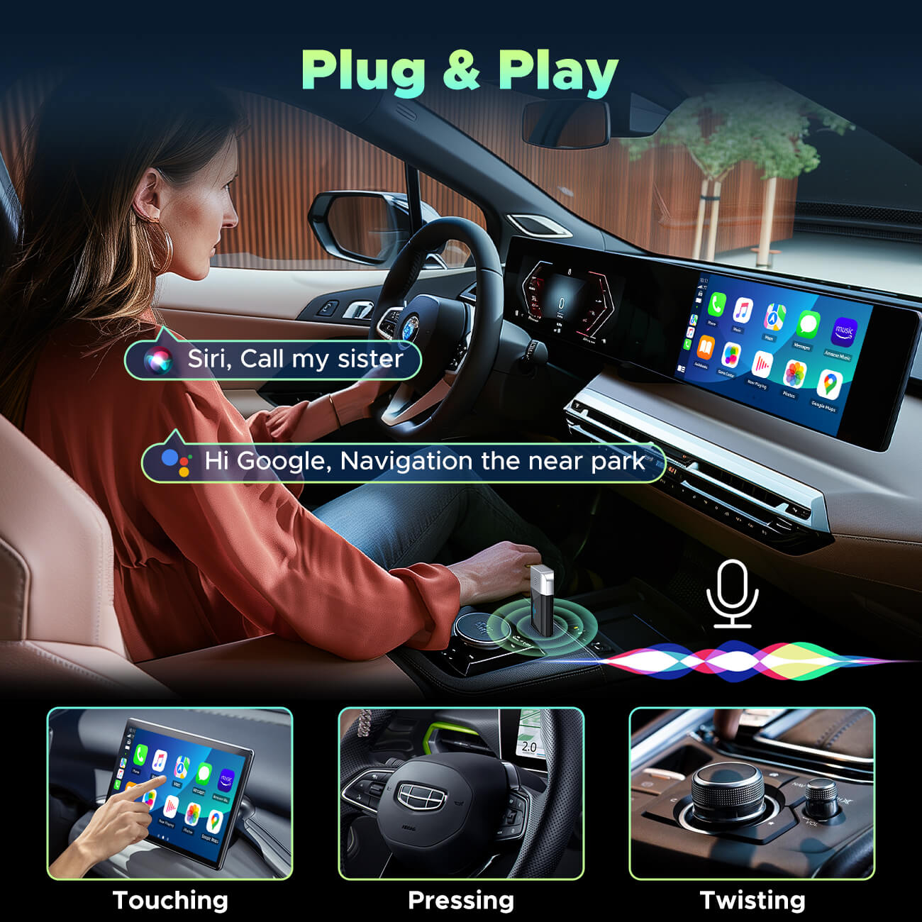 Lamtto RC22 2 in 1 Wireless Adapter Converts Wired to Wireless for Cars, Plug & Play, iOS 10+ & Android 12+