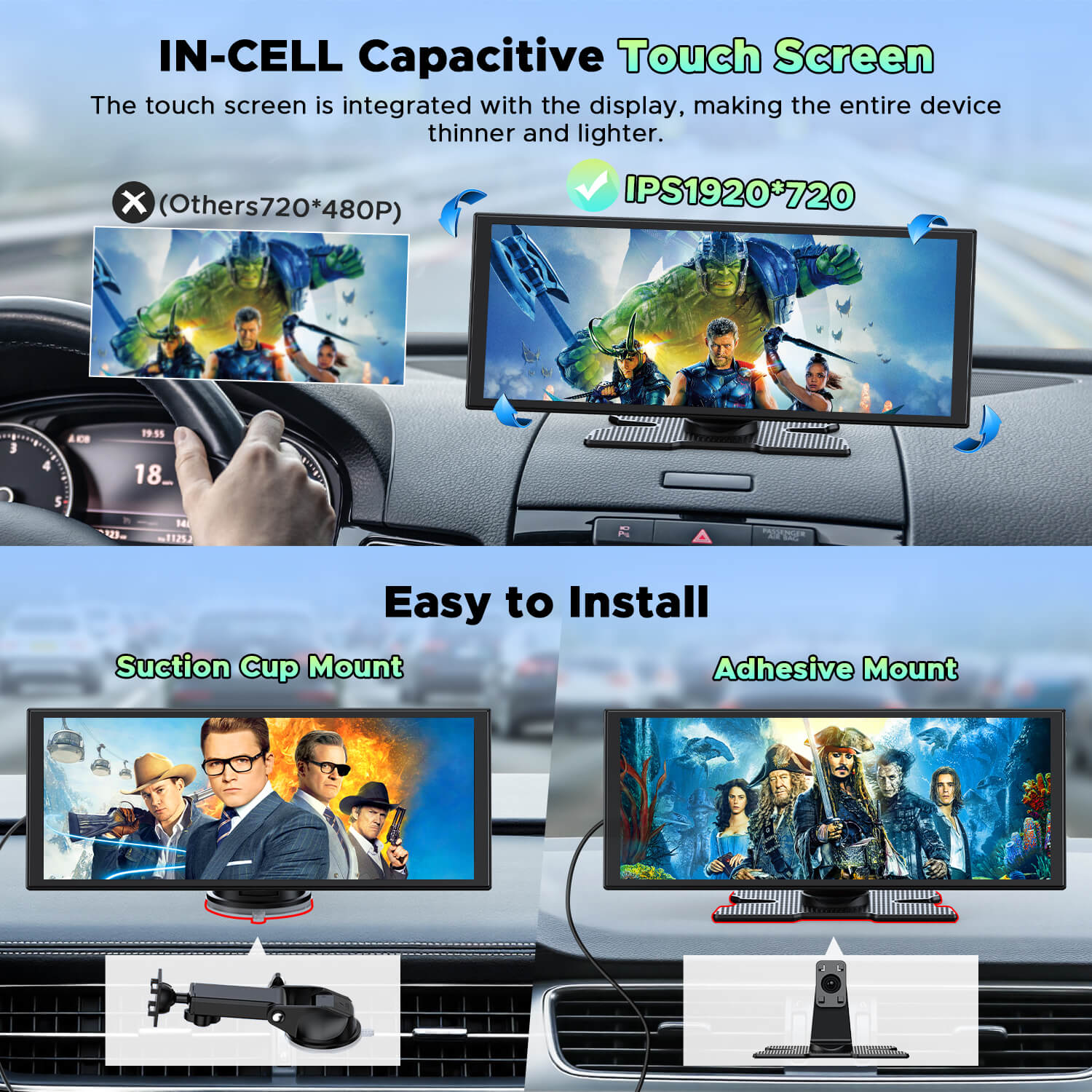 Lamtto RC28 10.25" CarPlay Display with In-Cell Touch Screen & 2.5K Dual Dashcam