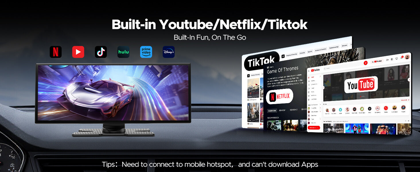 Carplay Video Screen for car Built-in YouTube/Netflix with Rear