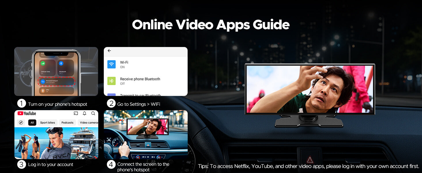 Carplay Video Screen for car Built-in YouTube/Netflix with Rear