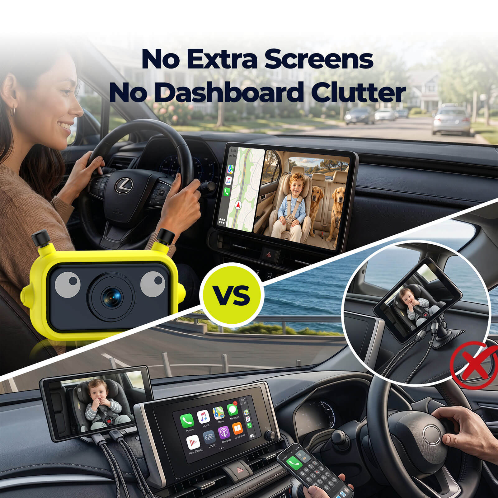 LAMTTO RC38 Baby Monitor Camera for Cars with Wireless CarPlay Adapter