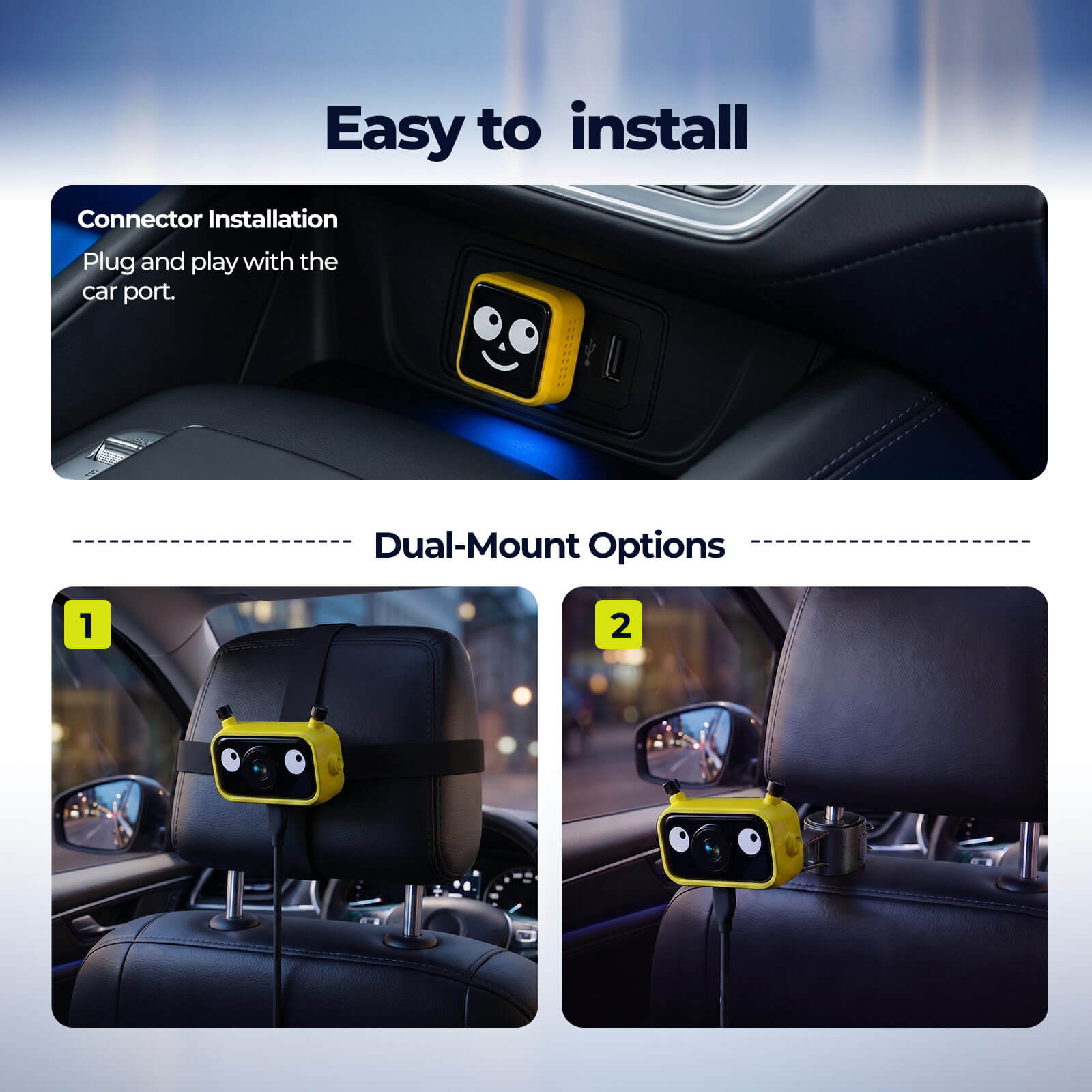 LAMTTO RC38 Baby Monitor Camera for Cars with Wireless CarPlay Adapter