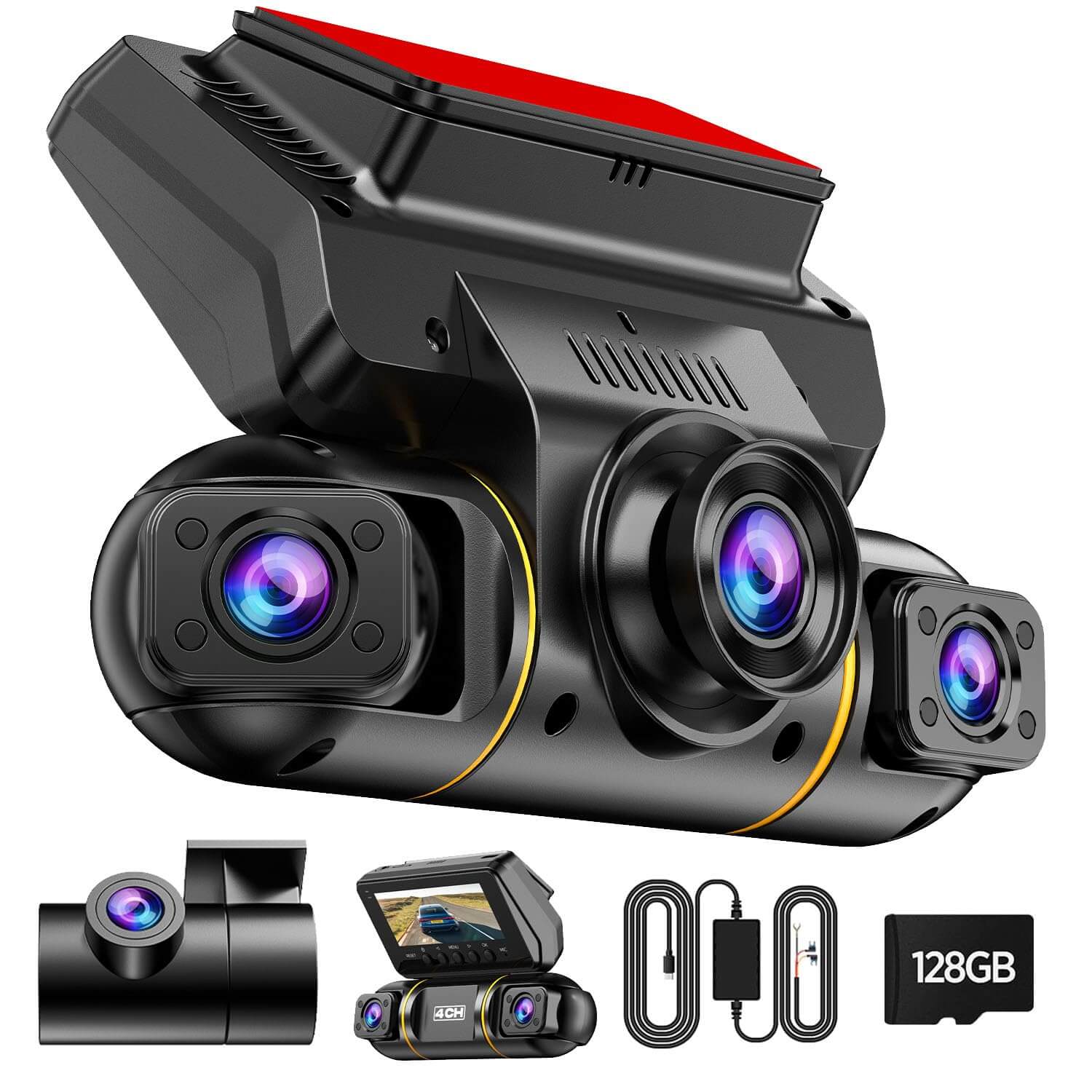 Lamtto DC21 360° View 1080p FHD 4 Channel Dash Cam for Cars with 128GB Card