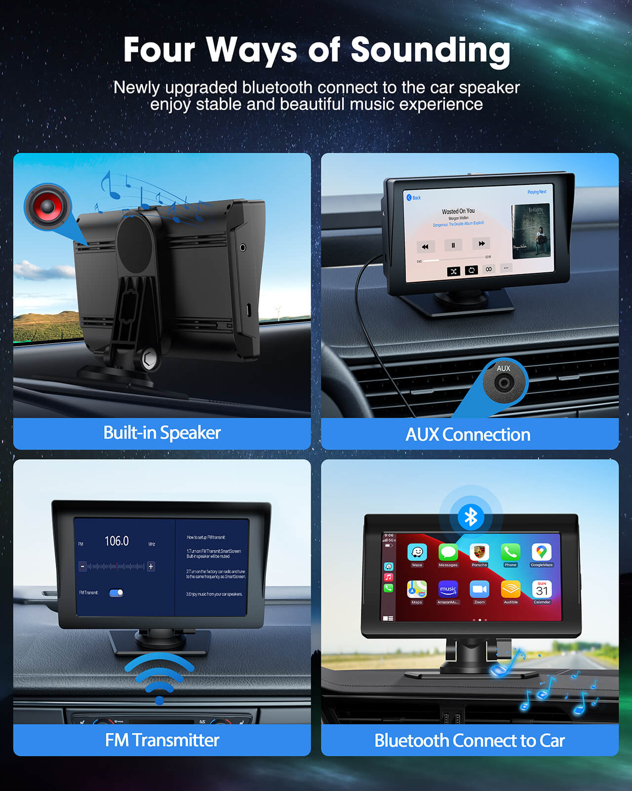 Lamtto RC04 7'' Wireless Apple Carplay & Android Auto for Car Stereo With  1080P Backup Camera